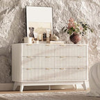 47" Wide Fluted 6 Drawers Dresser for Bedroom,Curved Edge,White - Image 7