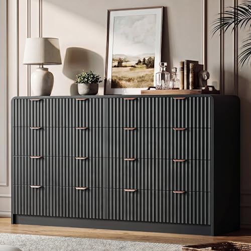 HOUROM 55“ Wide Black Fluted Dresser for Bedroom with 10 Drawers by HOUROMDresserforBedroom