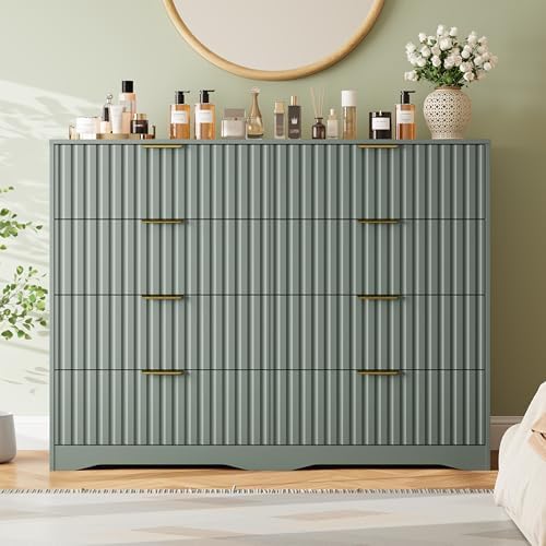 Fluted 8 Drawers Dresser for Bedroom, 55" Wide Wood Dressers, Green - Image 6