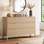 LINSY Fluted Dresser for Bedroom with 6 Drawers, Mid Century Modern Chest of Drawers with Gold Metal Handles, Wide Boho Wood Dressers, Large Farmhouse Storage Cabinet for Bedroom, Living Room, Oak - Image 2