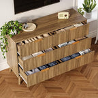 Fluted 6 Drawers Dresser for Bedroom, Wooden Wide Chest of Drawers with Metal Handle, Dresser TV Stand, Closet Storage Organizer for Entryway, Living Room, Hallway - Image 4