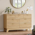 Wodeer 7 Drawer Fluted Dresser for Bedroom, Mid Century Modern Wooden Dresser with 7 Drawers, Dressers & Chests of Drawers with Metal Handle, TV Stand & Storage Organizer for Entryway, Hallway, Oak by WODEER