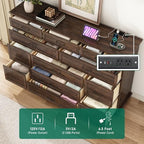 jiteentarou Farmhouse 12 Drawer Dresser for Bedroom,63” Wood Dresser & Chest of Drawers with Power Outlets,Large & Wide Dressers for Bedroom,Tall Storage Dresser Organizer(Rustic Brown) - Image 5