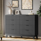 Xixini Fluted Dresser with 8 Drawers, 54" Wide Modern Chest of Drawers with Metal Handle, Wooden Dresser TV Stand, Wood Closet Clothes Storage Organizer for Bedroom, Living Room, Hallway, Solid Black - Image 3