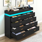 Hlivelood 8 Drawer Dresser with LED Light and Charging Station, Modern Chest of Drawers for Closet, Wide Drawer Organizer Cabinet for Bedroom, Living Room, Entryway, Hallway(Black) - Image 3