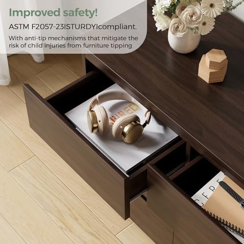 Brown 9 Drawer Dresser for Bedroom,Modern Wood Dressers & Chest of Drawers with No-Handle Design, Long Dressers for Closet Living Room,Nursery,Hallway (59.06 * 32.28 * 14.57 in) - Image 5