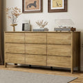 Furniway 63" Wide 9 Drawer Wood Dresser for Bedroom with Legs, Natural Oak by Furniway
