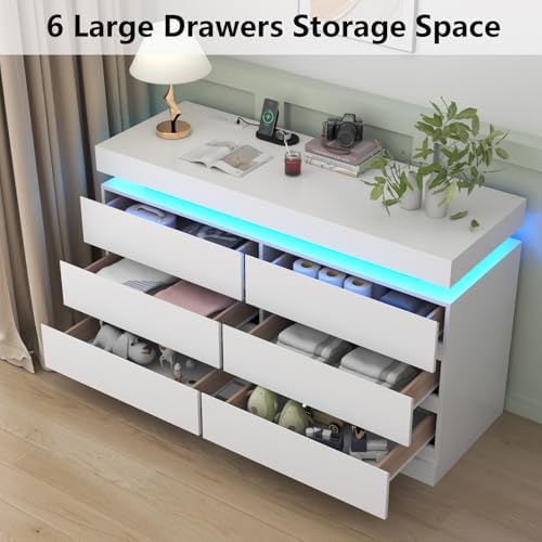 Gyfimoie 6 Drawer Dresser with Power Outlet, Dresser with LED Light - Image 5