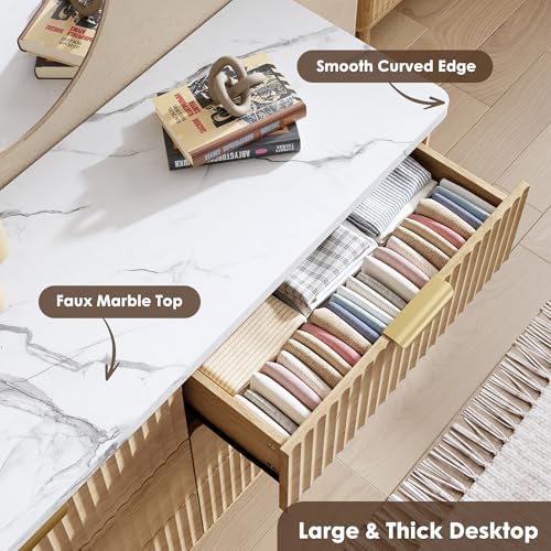 GarveeHome Fluted Dresser for Bedroom with 6 Deep Drawers, Natural Oak - Image 6