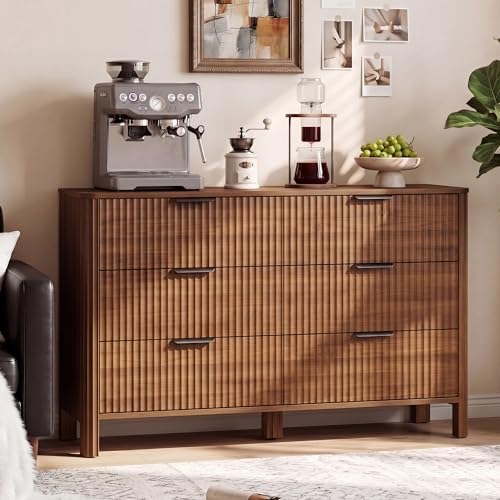 Wodeer 6 Drawer Dresser for Bedroom, 47" Wide Wood Storage Cabinet with Fluted Design, Modern Chest of Drawers & TV Stand for Living Room, Nursery Clothing Organizer with Metal Slides, Anti-Tipping - Image 5