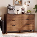 Wodeer 6 Drawer Dresser for Bedroom, 47" Wide Wood Storage Cabinet with Fluted Design, Modern Chest of Drawers & TV Stand for Living Room, Nursery Clothing Organizer with Metal Slides, Anti-Tipping - Image 5