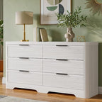 Fluted 6 Drawer Wood Dresser,Farmhouse Chest for Bedroom Entryway,White Oak by FUSUNBAO