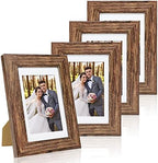 Hongkee 4x6 Picture Frame Set of 4, with Real Glass and Rustic Brown Wooden Frame, 4 by 6 Photo for Wall or Tabletop - Display Picture 3.5x5 with Mat or 4x6 Without Mat by Hongkee