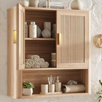 Bathroom Wall Storage Cabinet, Medicine Cabinet with Adjustable Wood Shelf & Doors, Over the Toilet Storage Cabinet Above Toilet Storage for Laundry Room & Living Room Kitchen Storage Islands (Oak) by INNODToddlerTower