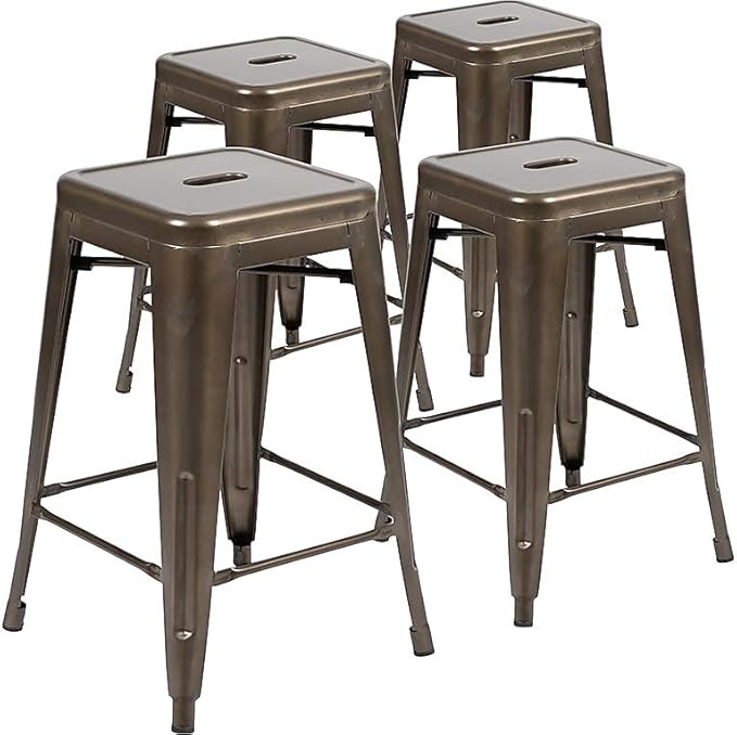 Flash Furniture Lily 24" High Metal Counter-Height, Indoor Bar Stool in Gun by FlashFurniture