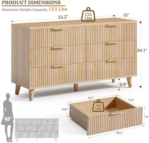Modern Dresser and Nightstand Sets 3-Piece, 2 Nightstands 6-Drawer Dresser - Image 3
