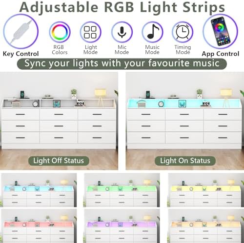 9 Drawers Dresser for Bedroom with Power Outlet,Modern Dresser w/ LED Light - Image 4