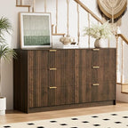 Furniway Walnut Dresser for Bedroom, Modern Dresser with 6 Drawers and Smooth Slides, Wide Chest of Drawers with Golden Handles for Bedroom, Living Room, Closet, 15.7" D x 55.1" W x 31.4" H - Image 7