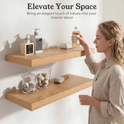40" Natural Oak Color Floating Shelves 12inch Deep Shelf, Set of 2 - Image 3