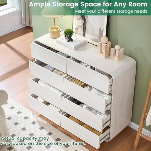 Standifurno 47’’ Wide Dresser with 8 Drawers, White Chest of Drawers with Deep Drawers & Handleless, Wooden Storage Organizer for Bedroom, Living Room, Hallway - Image 4