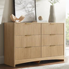Amada Fluted 6 Drawer Dresser, Modern Wood Chest of Drawers, Natural Oak by AMADAHOMEFURNISHING