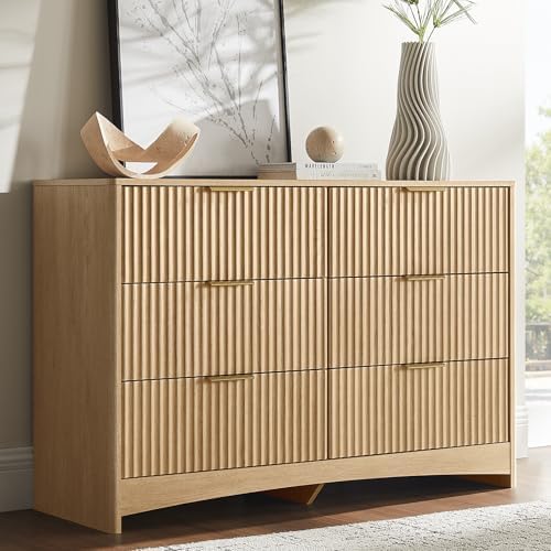 Amada Fluted 6 Drawer Dresser, Modern Wood Chest of Drawers, Natural Oak by AMADAHOMEFURNISHING