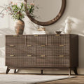 54" Wide Fluted 7 Drawers Dresser for Bedroom,Curved Edge,Walnut by TROJMHome