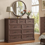 Farmhouse 9 Drawer Dresser for Bedroom, 55" Brown Dresser with TV Stand - Image 5
