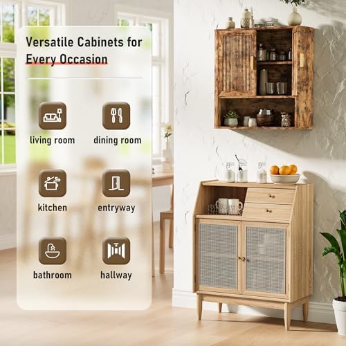 INNOD Bathroom Wall Cabinet, Wall-Mounted Medicine Cabinet with Adjustable Wood Shelf & Doors, Floating Bathroom Cabinet Over Toilet for Laundry Room & Kitchen & Living Room (Retro) - Image 2