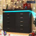 Hlivelood 5 Drawer Dresser with LED Light and Charging Station, Modern Chest of Drawers for Closet, Wide Drawer Organizer Cabinet, Living Room, Entryway, Hallway, Black - Image 4