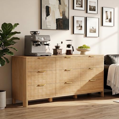 Wodeer 9 Drawer Dresser for Bedroom, 62" Wide Wood Storage Cabinet with Fluted Design, Modern Chest of Drawers & TV Stand for Living Room, Nursery Clothing Organizer with Metal Slides, Anti-Tipping - Image 5
