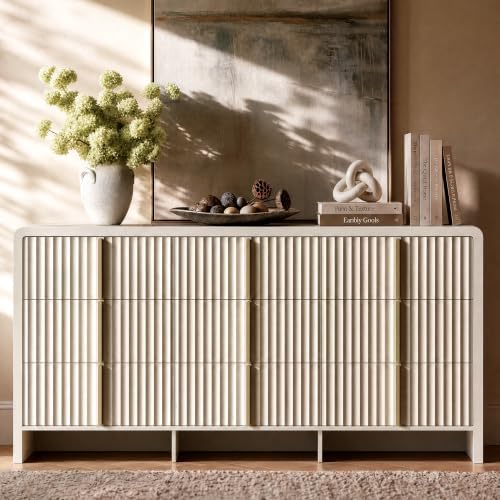 ModernMate Fluted 9 Drawer Dresser for Bedroom, 64.2" Wide White Chest of Drawers, Modern Wood Storage Cabinet with Metal Handles, Anti-Tip Clothes Organizer, Grey - Image 5