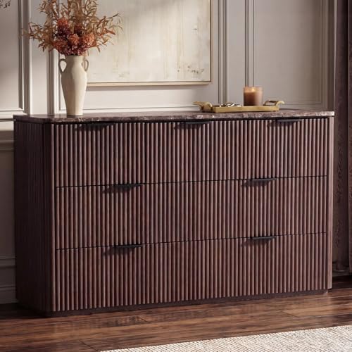 Fluted 7 Drawer Dresser for Bedroom, 54"W Wooden Dressers & Chest of Drawer by DelArk