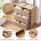 Karl home Natural Oak 3 Drawer Fluted Nightstand, Modern Storage Chest - Image 6