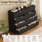 Fluted 8 Drawers Dresser for Bedroom, 55" Wide Wood Dressers, Black - Image 3