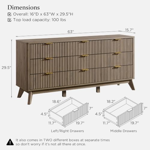 T4TREAM 63" Wide Fluted 9 Drawer Dresser for Bedroom, Grey Alder - Image 2
