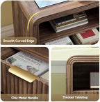 Decofy Fluted Nightstand with Charging Station, 2 Drawers, Walnut - Image 6