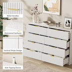 Furniway White 8 Drawer Dresser for Bedroom, Modern Dresser with Smooth Slides, Wide Chest of Drawers with Golden Handles for Bedroom, Living Room, Closet, 15.7" D x 55" W x 37.4" H - Image 3