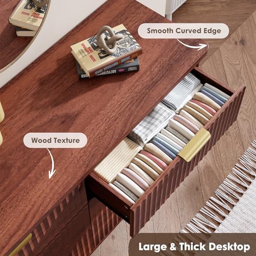 GarveeHome Fluted Dresser for Bedroom with 6 Deep Drawers, Walnut - Image 6