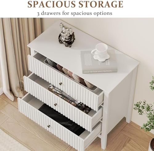 RoyalCraft Large 3 Drawer Dresser Set of 2, Fluted Wood Chest of Drawers with Storage, Modern Painted 30 inch Wide Nightstand for Bedroom Living Room Entryway, White - Image 4