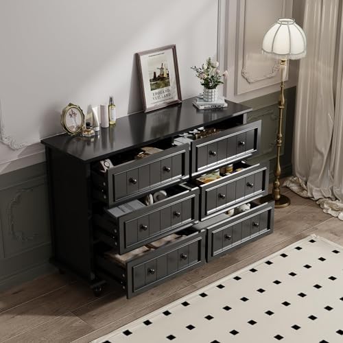 Black 6 Drawer Dresser, Vintage Chest of Drawers, 47.2'' Bedroom Cabinet - Image 3