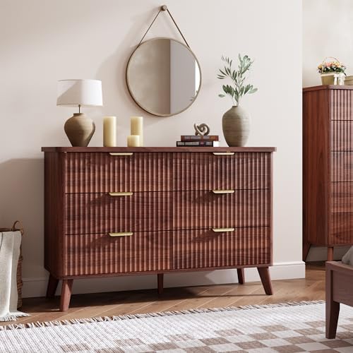 GarveeHome Fluted Dresser for Bedroom with 6 Deep Drawers, Walnut - Image 3