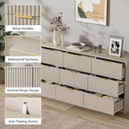 Furniway 9 Drawer Dresser for Bedroom, 63" Wide Dresser with Gold Handles, Modern Wood Chest of Drawers Storage Cabinet, Fluted Long Dresser for Bedroom, Living Room, Hallway, Beige - Image 3