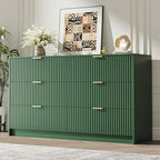 MAISONARIA Green 6 Drawer Dresser for Bedroom, 55" Wide Modern Chest of Drawers with Gold Metal Handles, Fluted Wood TV Stand for Living Room, Hallway by MAISONARIA