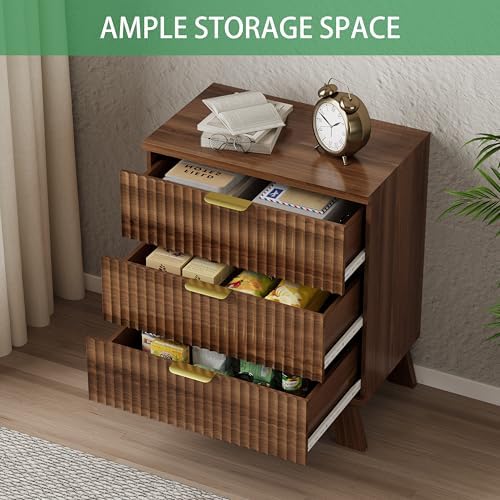 Xixini Fluted Nightstand with 3 Drawers, 24" Wide Side Table, Walnut - Image 6