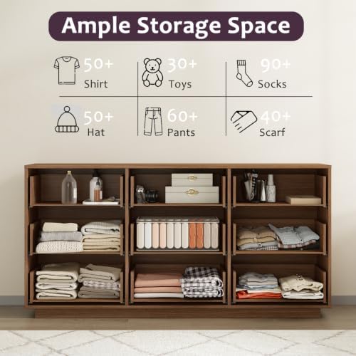 9 Drawer Dresser for Bedroom, 59.1" Wide Double Chest of Drawers with Storage, Wood Dresser TV Stand, Modern Closet Store Organizer for Living Room, Hallway, Nursery, Walnut - Image 4