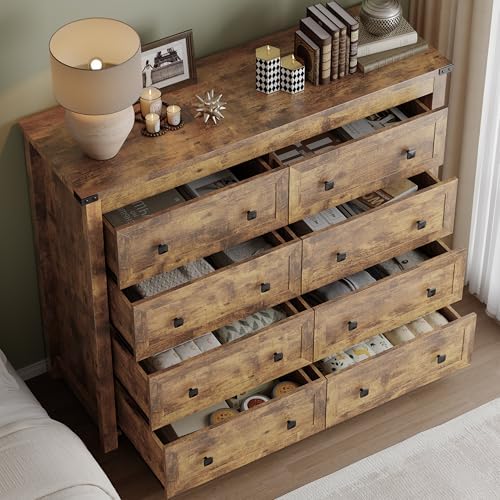 BORNOON Tall 8-Drawer Dresser, Modern Wooden Storage Chest of Drawers, Dresser TV Stand, Wood Drawer Organizer with Metal Handles for Bedroom, Living Room, Hallway - Image 4