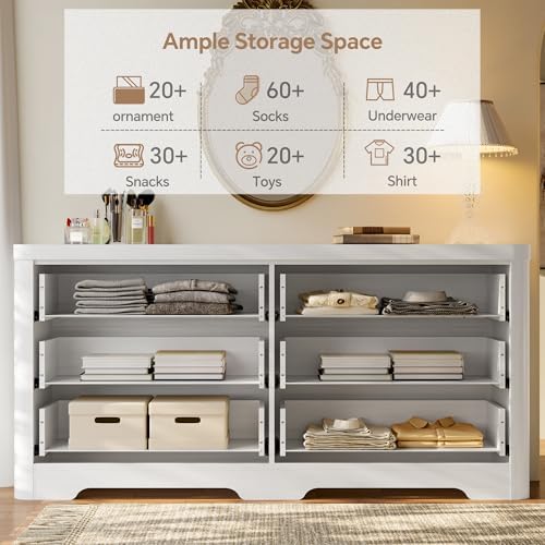 Fluted 6 Drawer Wood Dresser,Farmhouse Chest for Bedroom Entryway,White Oak - Image 3