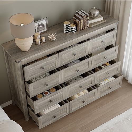 BORNOON 12-Drawer Dresser, Modern Wooden Storage Chest of Drawers, Dresser TV Stand, Wood Drawer Organizer with Metal Handles for Bedroom, Living Room, Hallway - Image 4