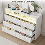 VOWNER Fluted 6 Drawers Dresser for Bedroom Chest of Drawers with 2 Shelves - Image 3